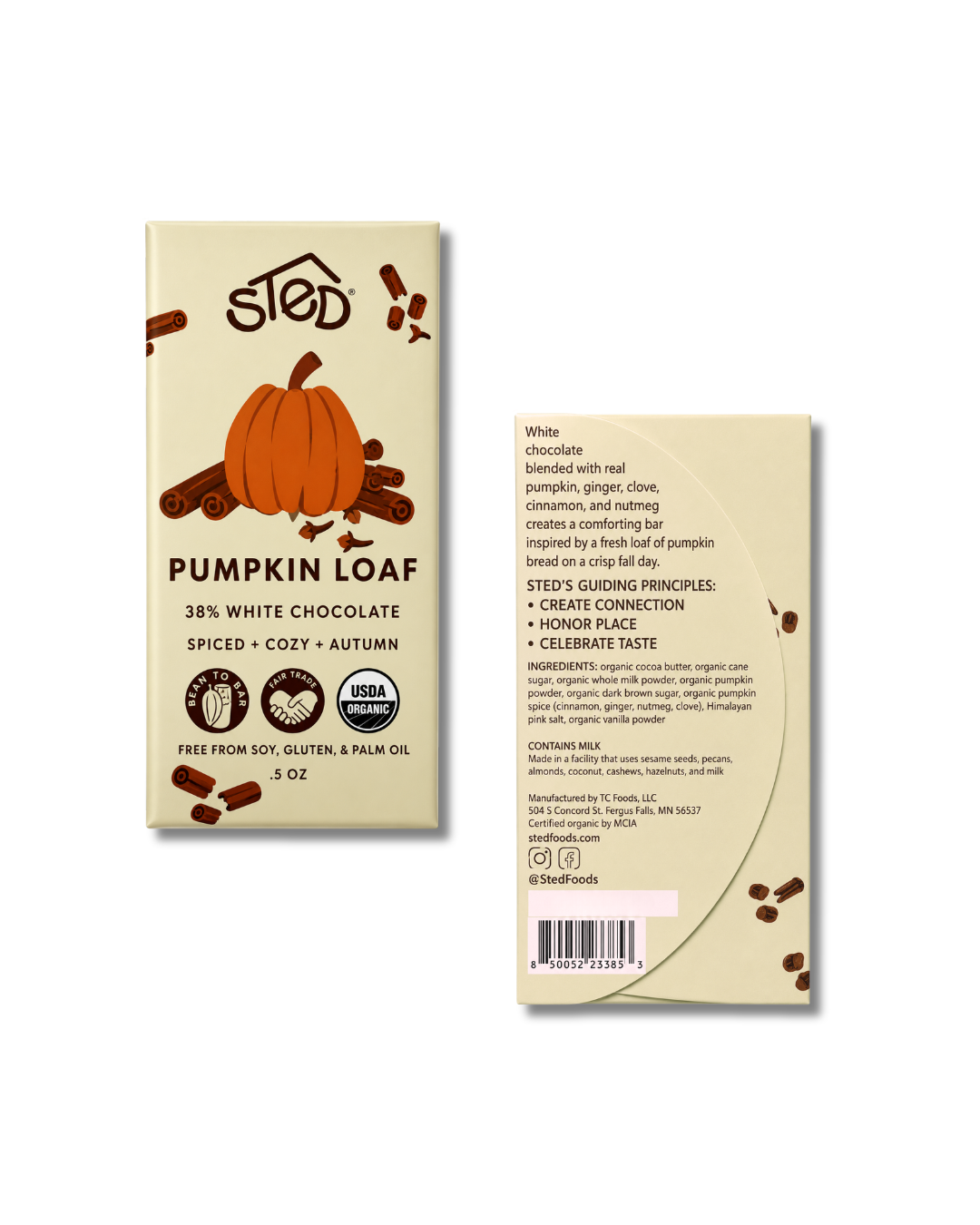 Mini Pumpkin Loaf front and back labels with pumpkin graphic and ingredient text
