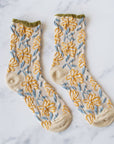 Unique Vintage Floral Socks: Olive/Beige