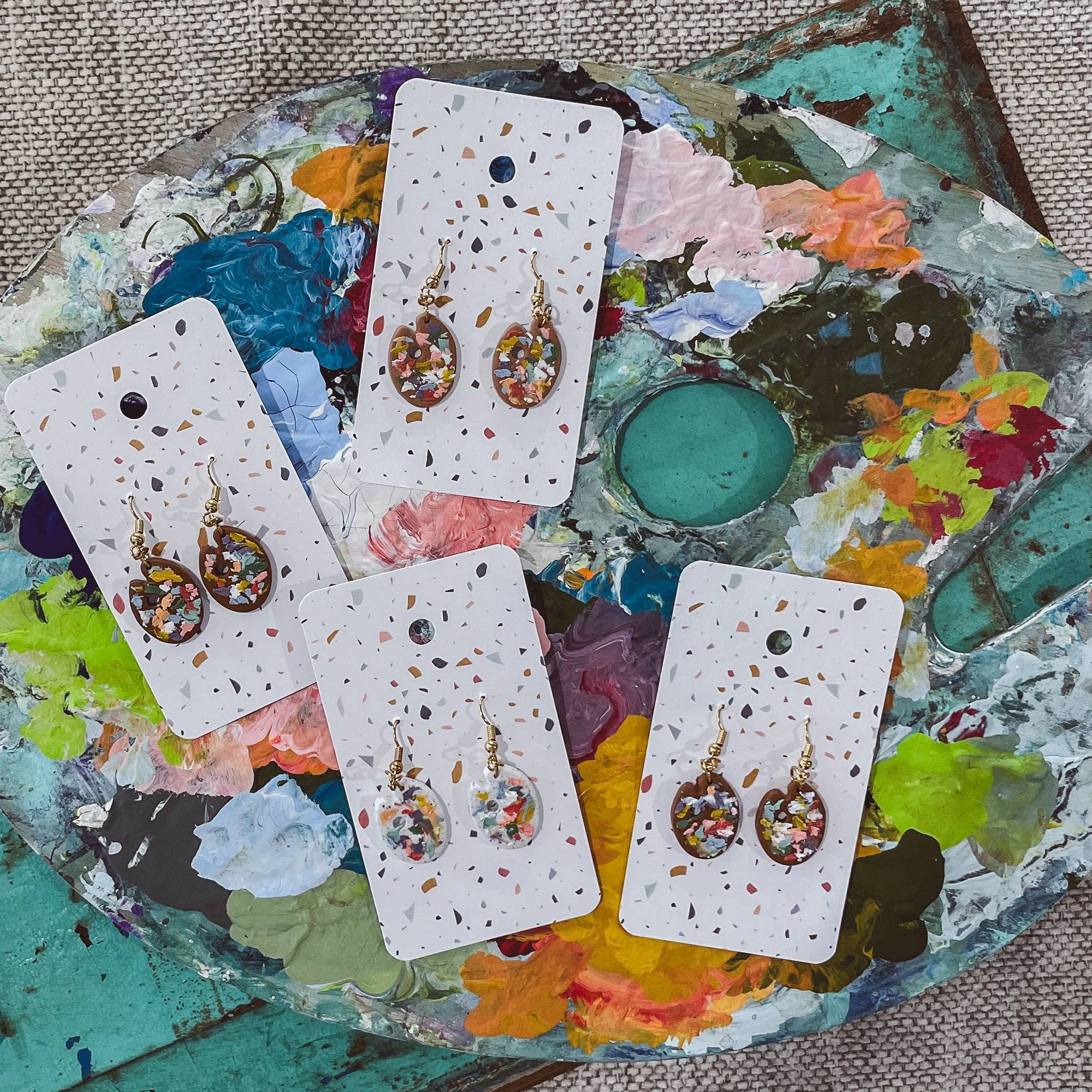 Artist Messy Paint Palette Earrings: Dark Brown