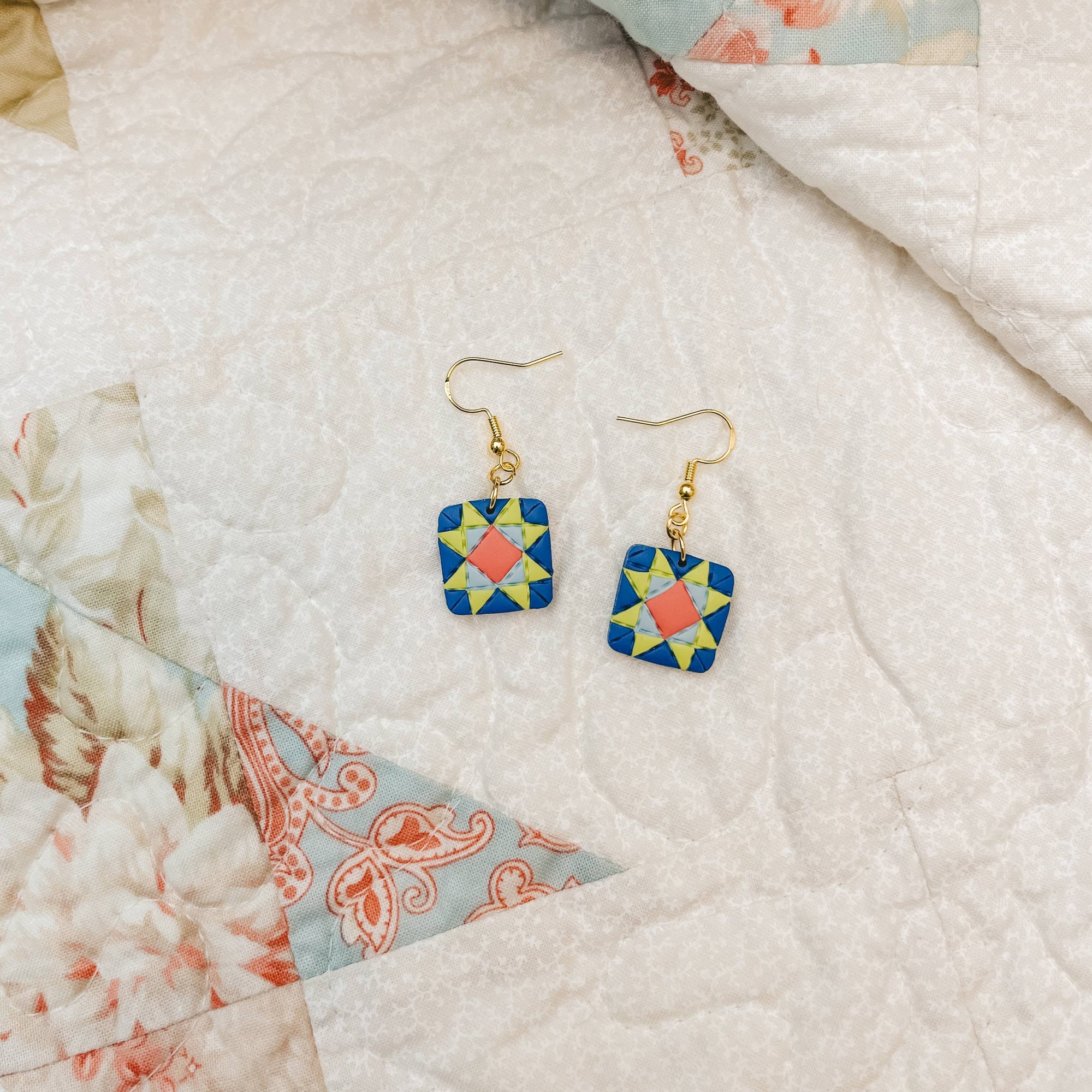 Quilt Block Dangle Earrings: Wild Prairie
