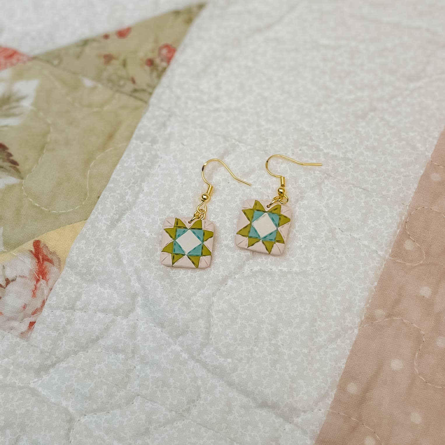 Quilt Block Dangle Earrings: Wild Prairie