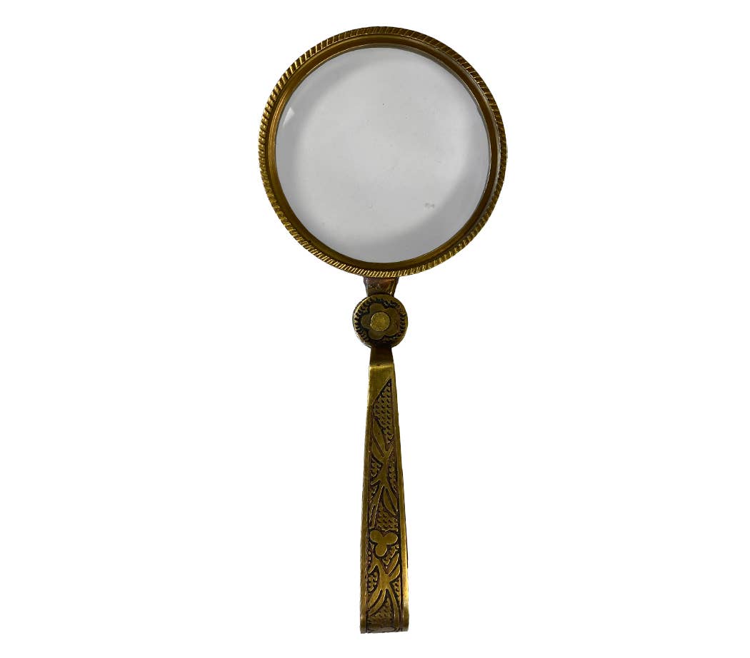 Antiqued Brass Magnifying Glass with Folding Handle, 4-3/4”