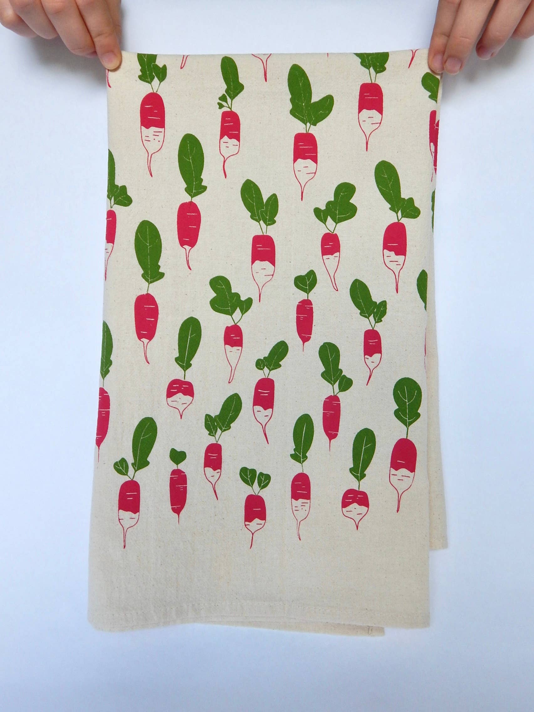 Radish Kitchen Towel, Garden Tea Towel, Handprinted