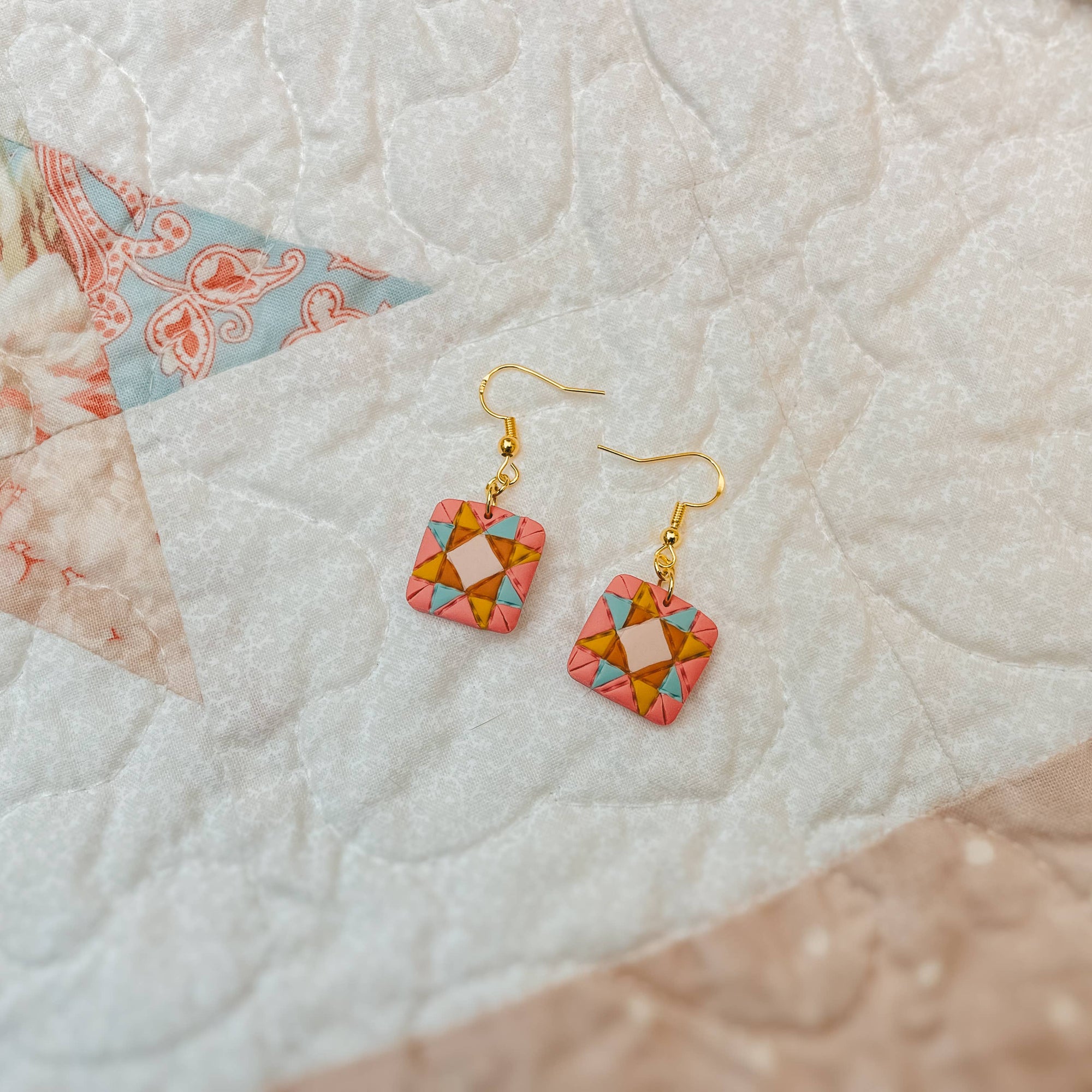 Quilt Block Dangle Earrings: Wild Prairie