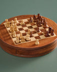 Acacia Wood Round Magnetic Chess Set