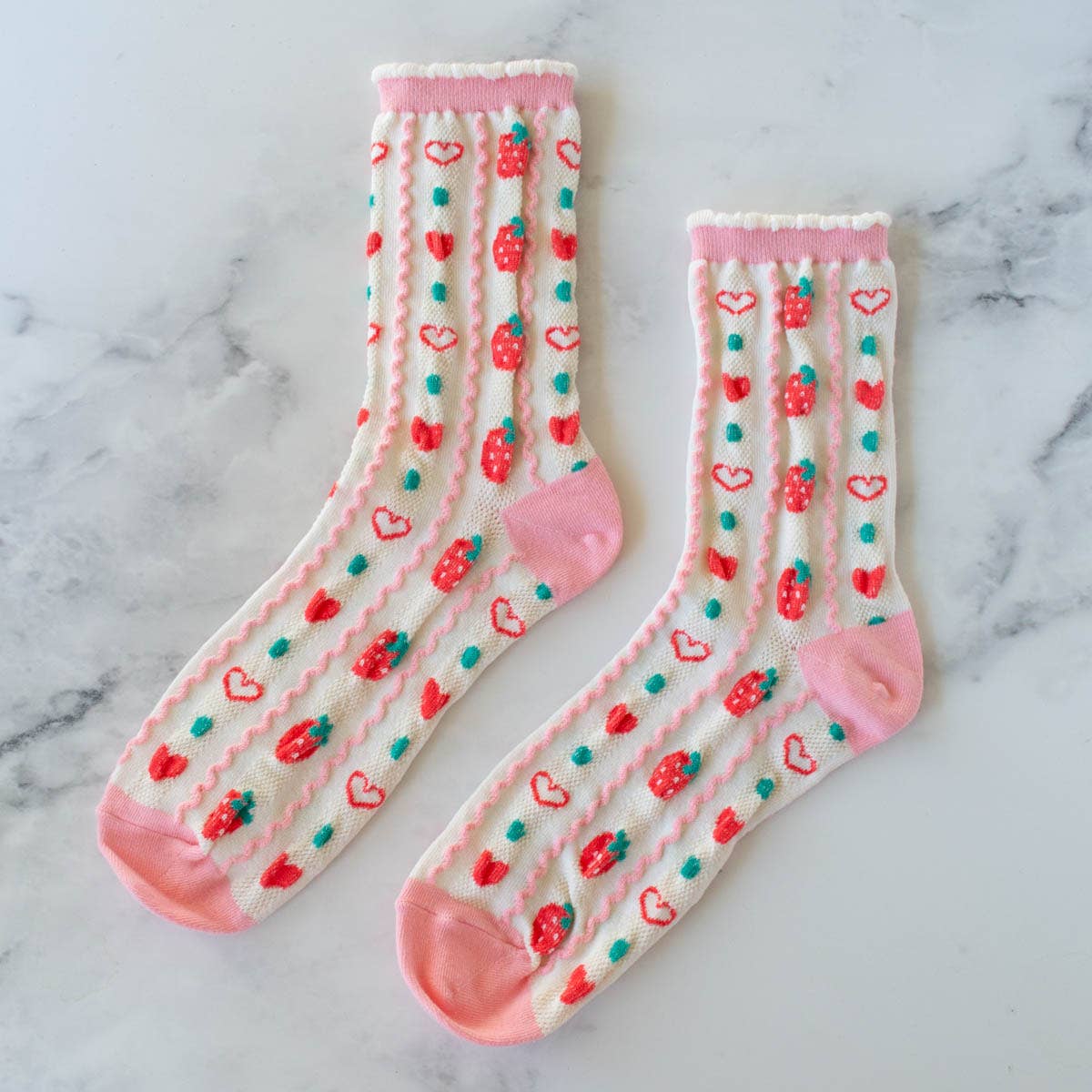 Retro Strawberry Casual Socks: Blue/Strawberry