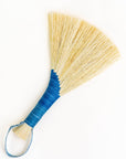 Tampico fiber wing with blue leather cord handle, tan fibers and dark blue base