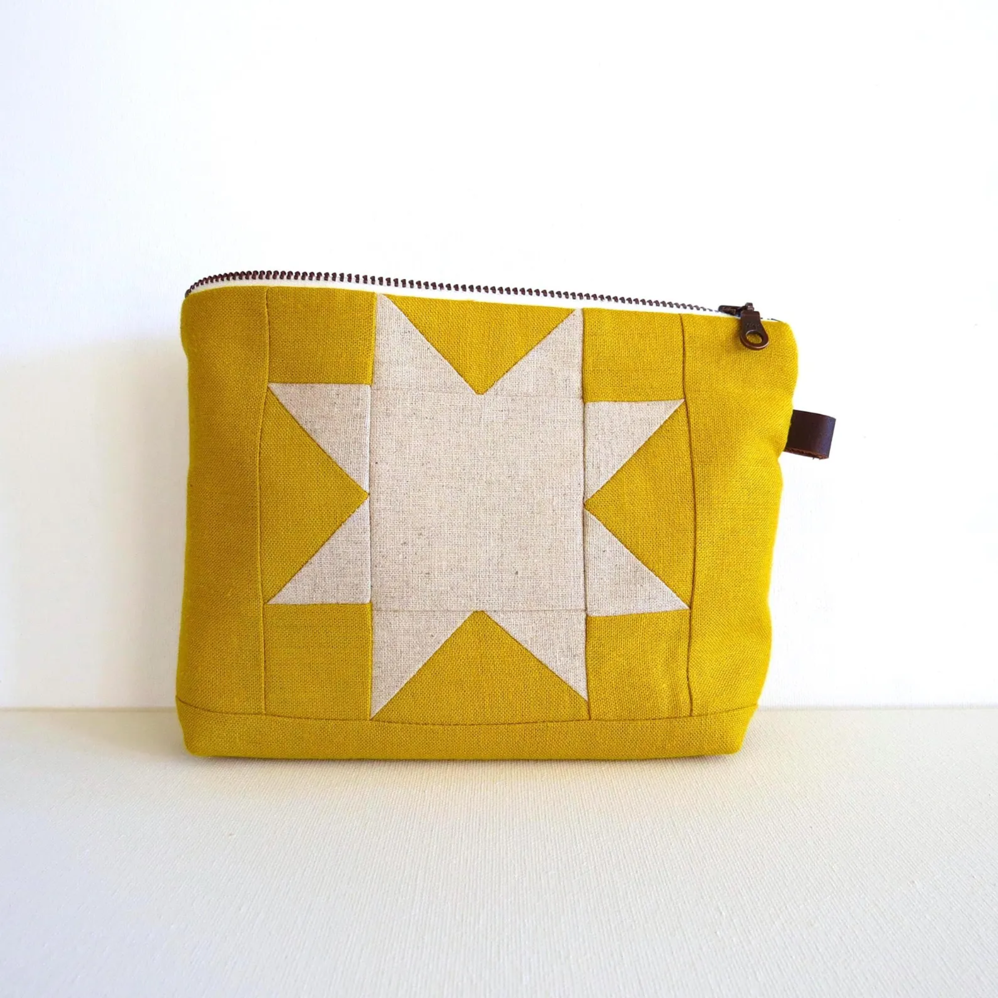 Sawtooth Star Quilted Zipper Pouch - Yellow
