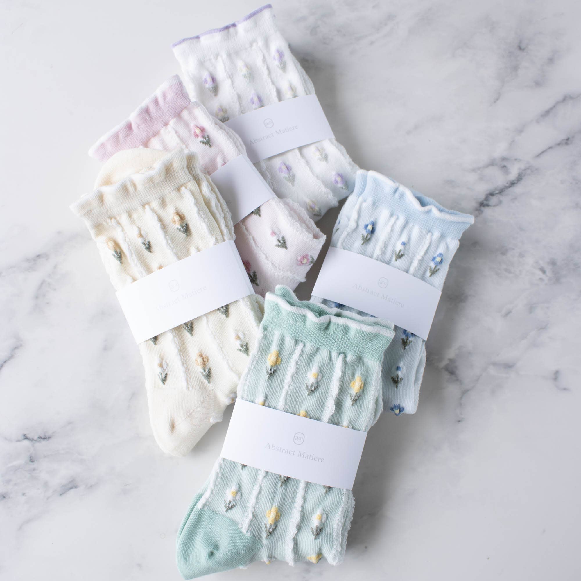 Pastel Color Floral Casual Socks: Pink