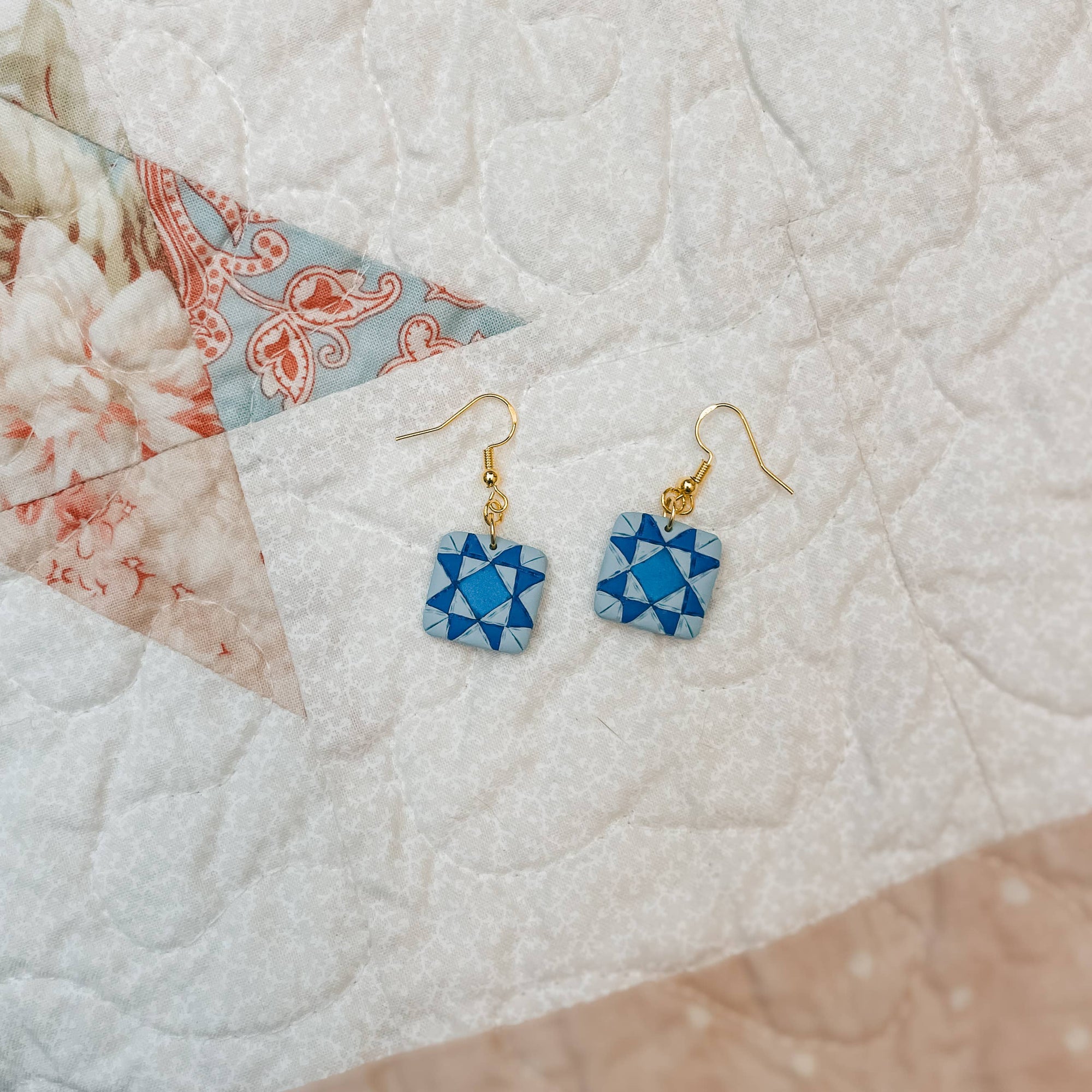 Quilt Block Dangle Earrings: Wild Prairie