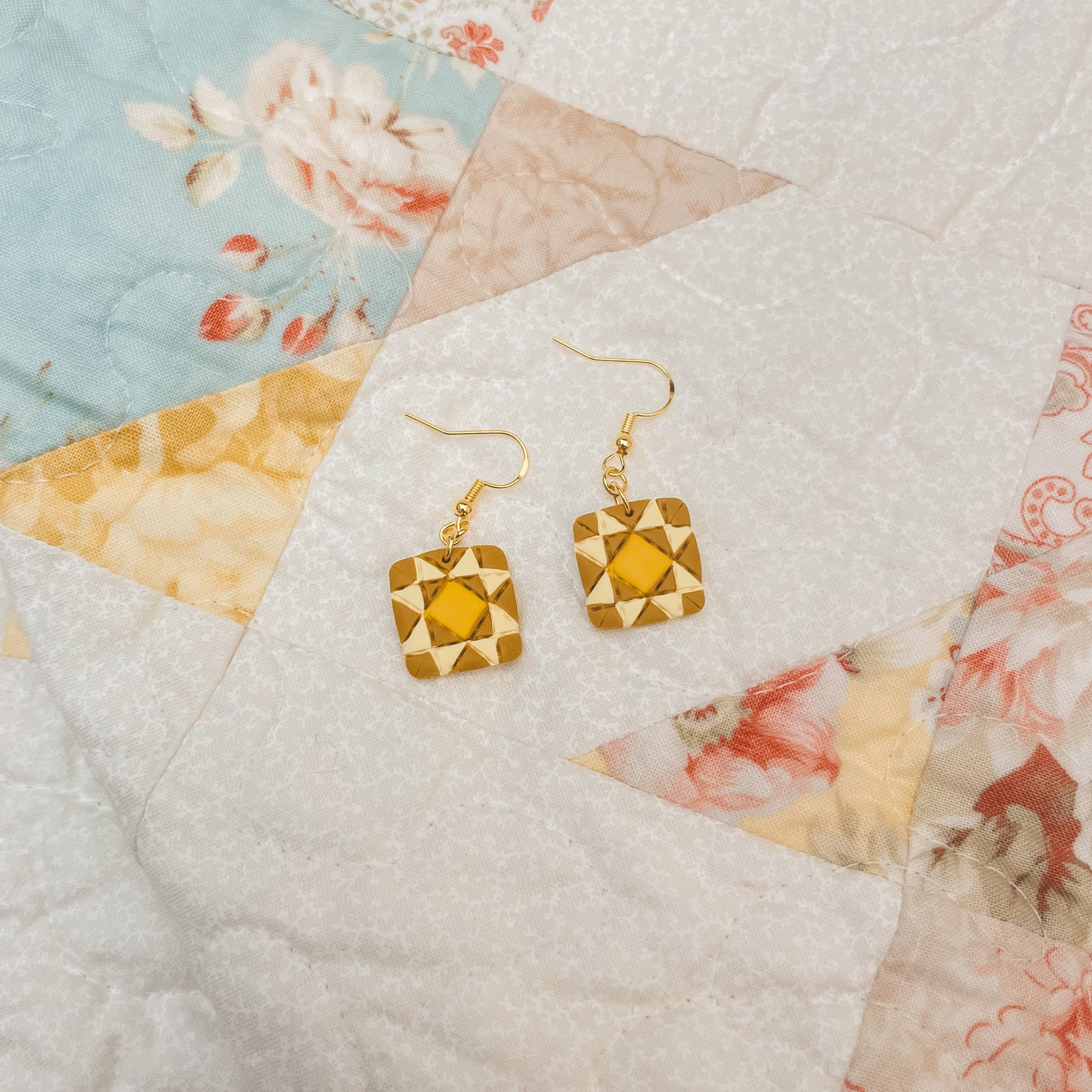 Quilt Block Dangle Earrings: Wild Prairie