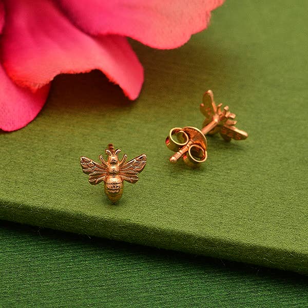 Tiny Bee Post Earrings 6x8mm: Recycled Sterling Silver