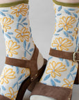 Unique Vintage Floral Socks: Olive/Beige