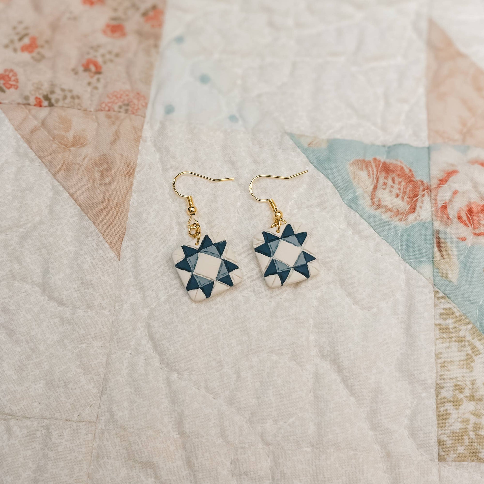 Quilt Block Dangle Earrings: Wild Prairie