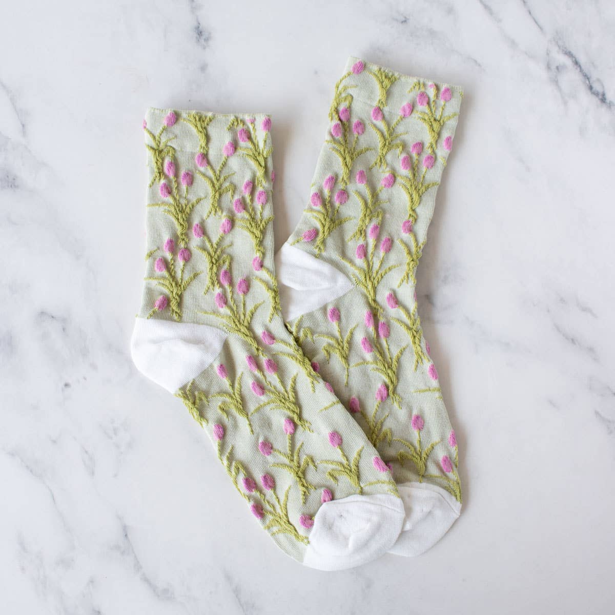 Vintage Tulip Casual Socks: Sage