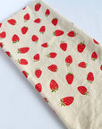 Strawberry Kitchen Towel, Handprinted Tea Towel, Berry Towel