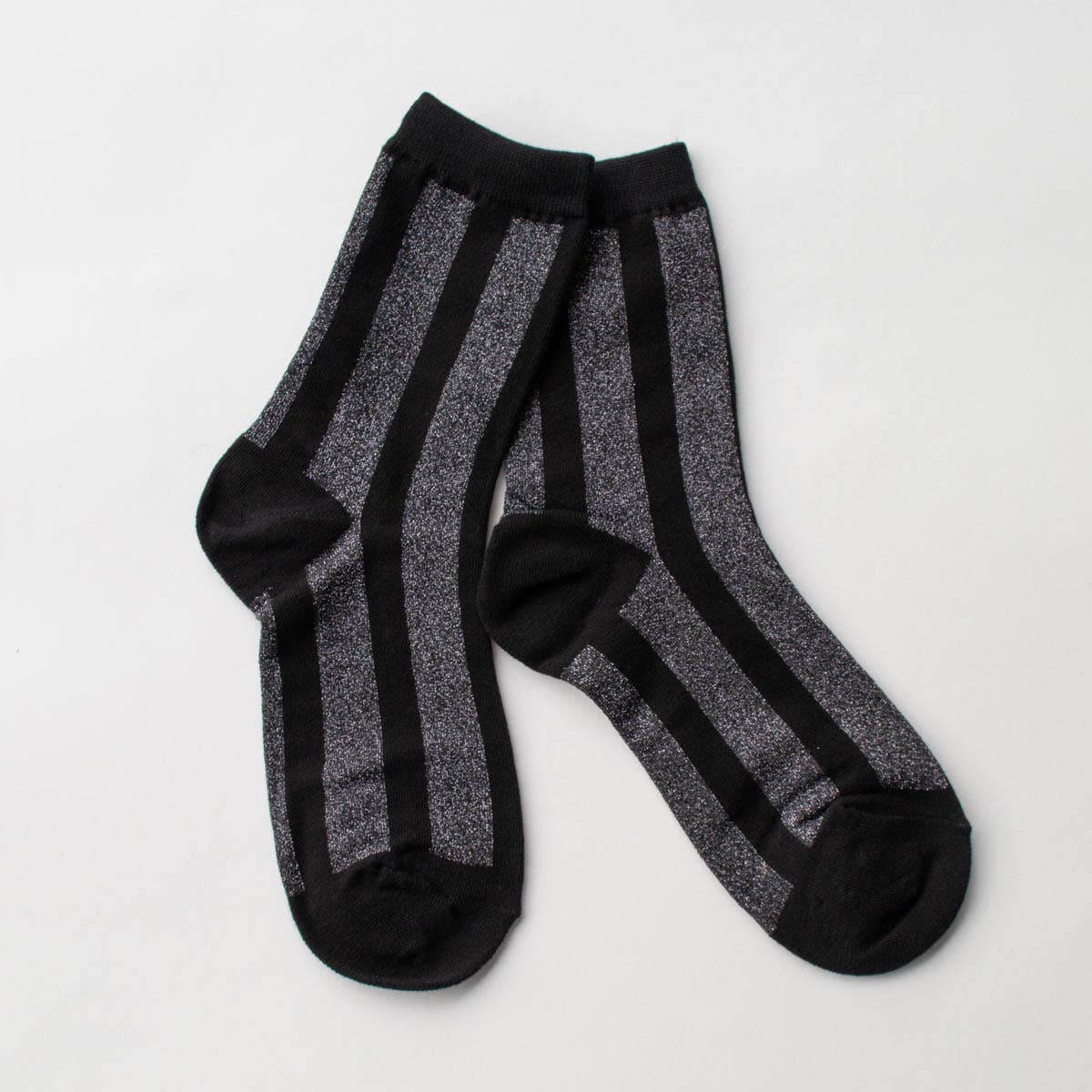 Glitter Vertical Striped Crew Socks: Olive/Green