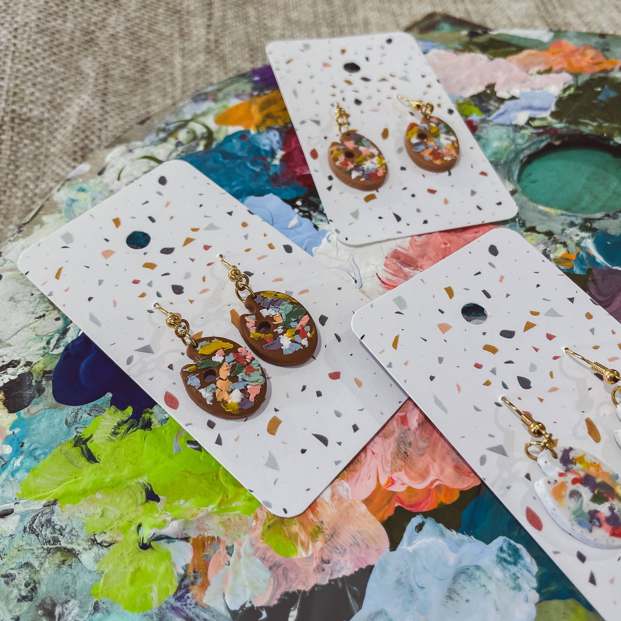 Artist Messy Paint Palette Earrings: Dark Brown