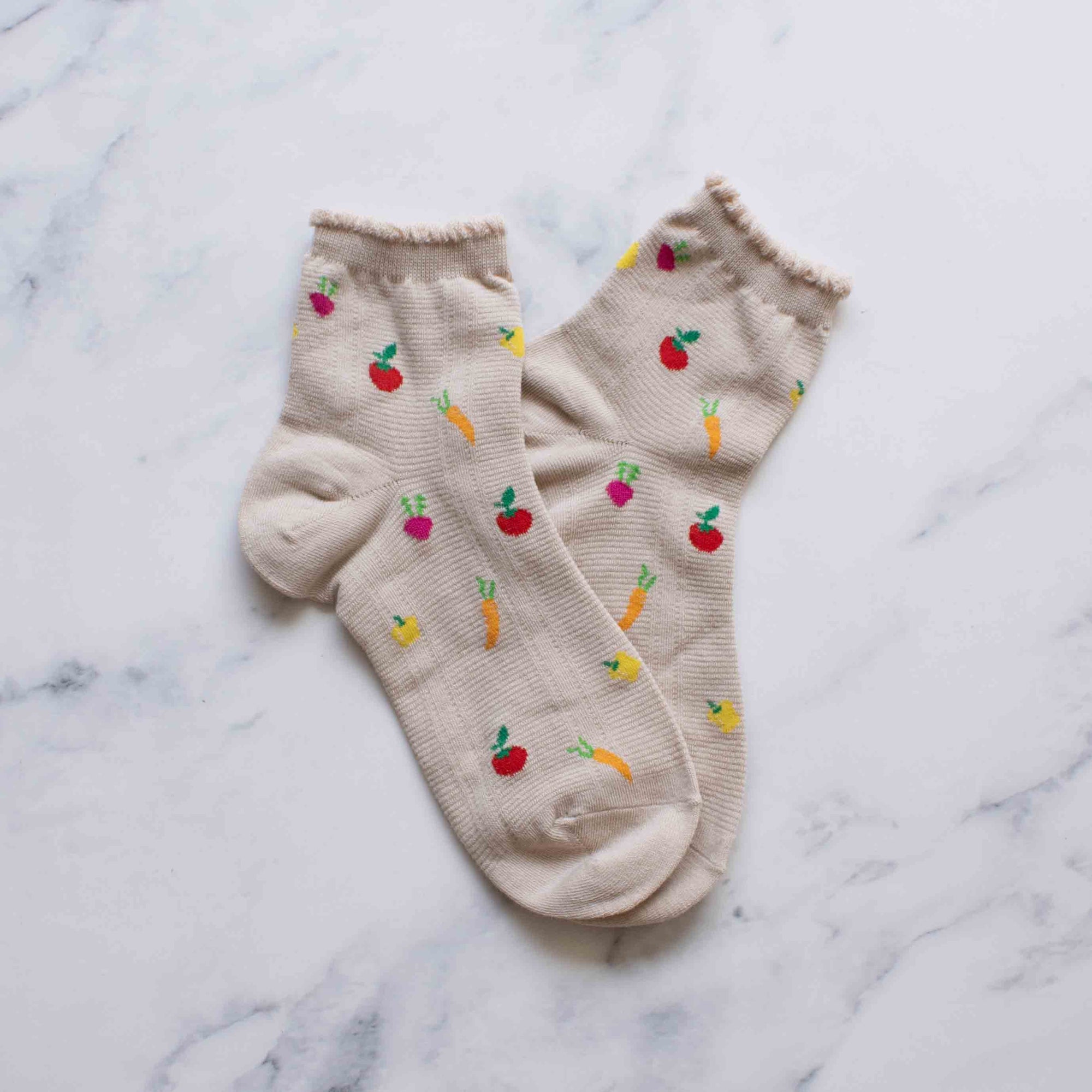 Vegetables Ankle Socks: Beige