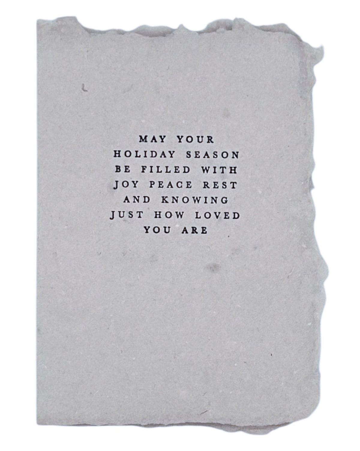 Gray faith-themed Christmas card with centered holiday message in dark printed text