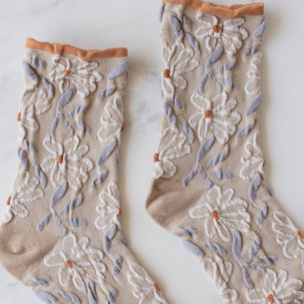 Unique Vintage Floral Socks: Taupe/Rust