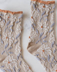 Unique Vintage Floral Socks: Taupe/Rust
