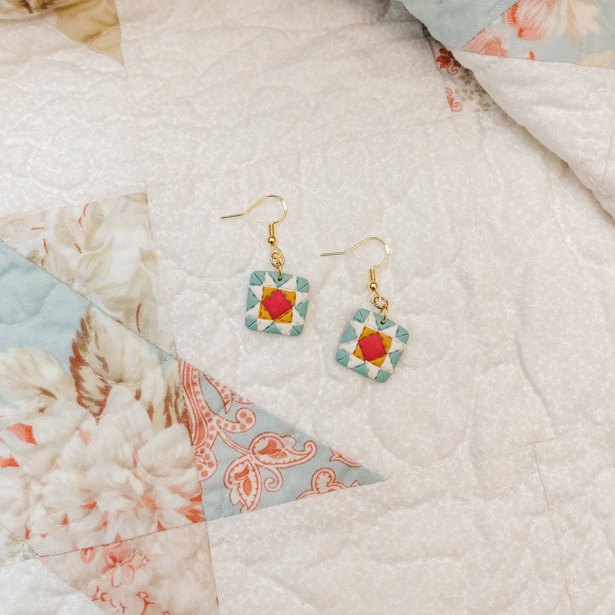 Quilt Block Dangle Earrings: Wild Prairie