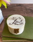 2-1/4" Round Bone Ring Box Engraved w/ "Love"