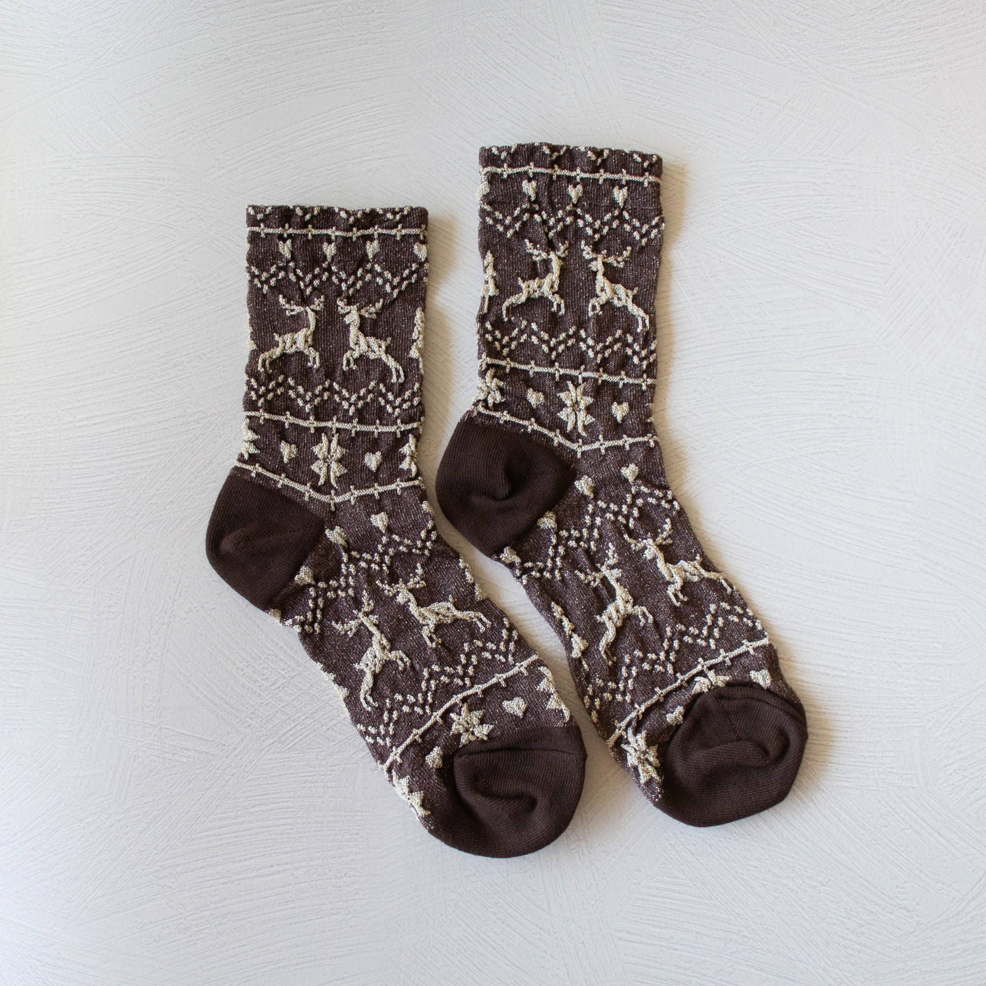 Christmas Glitter Casual Crew Socks: Dark Brown
