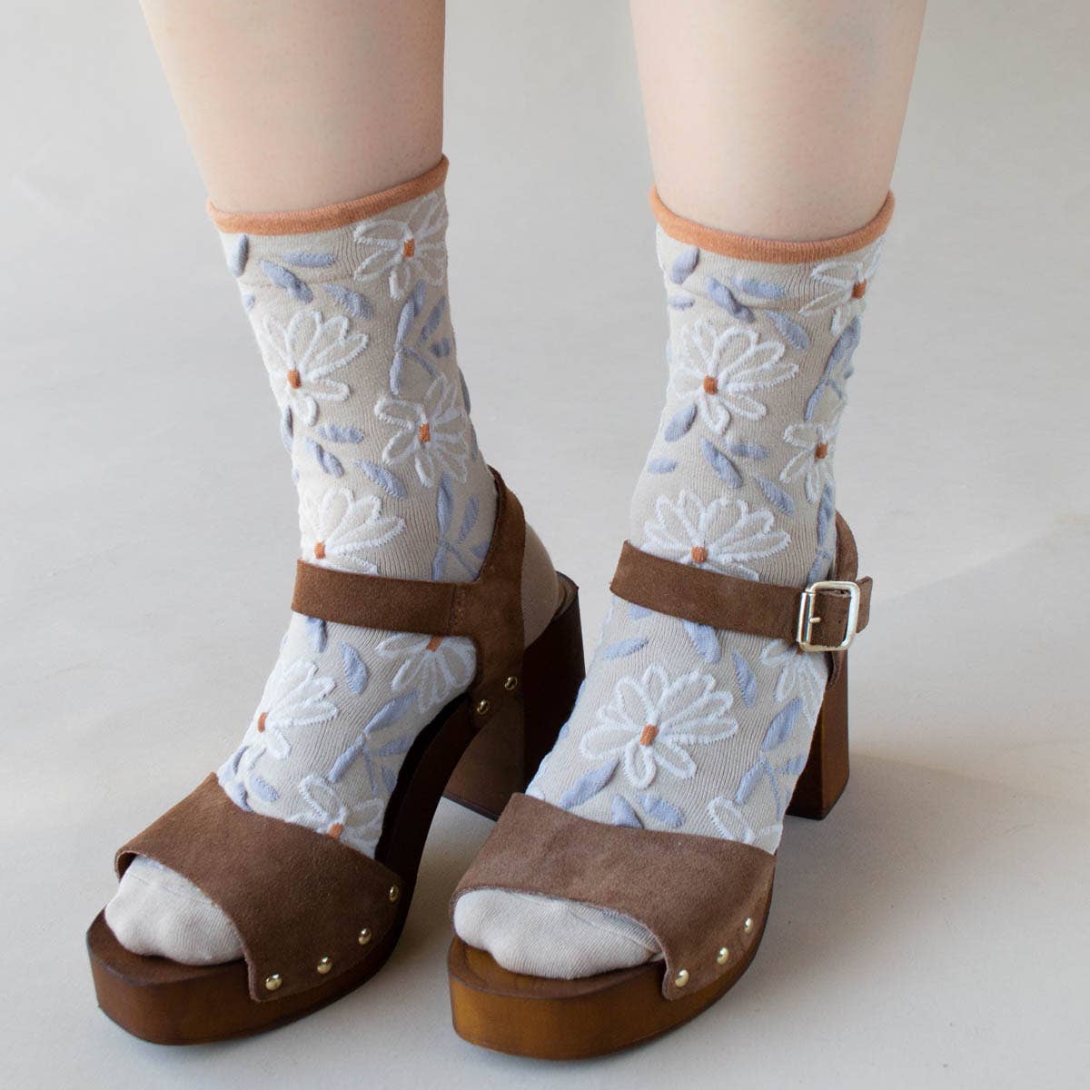 Unique Vintage Floral Socks: Taupe/Rust