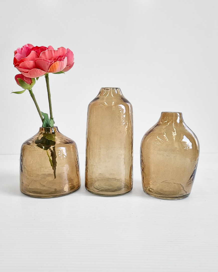 Tall Siena Handblown Hammered Bud Vase: Blush