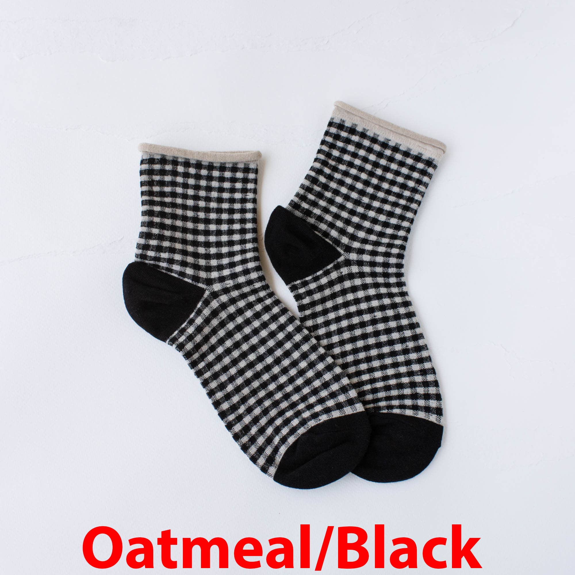 Picnic Mid Crew Socks: Oatmeal Red