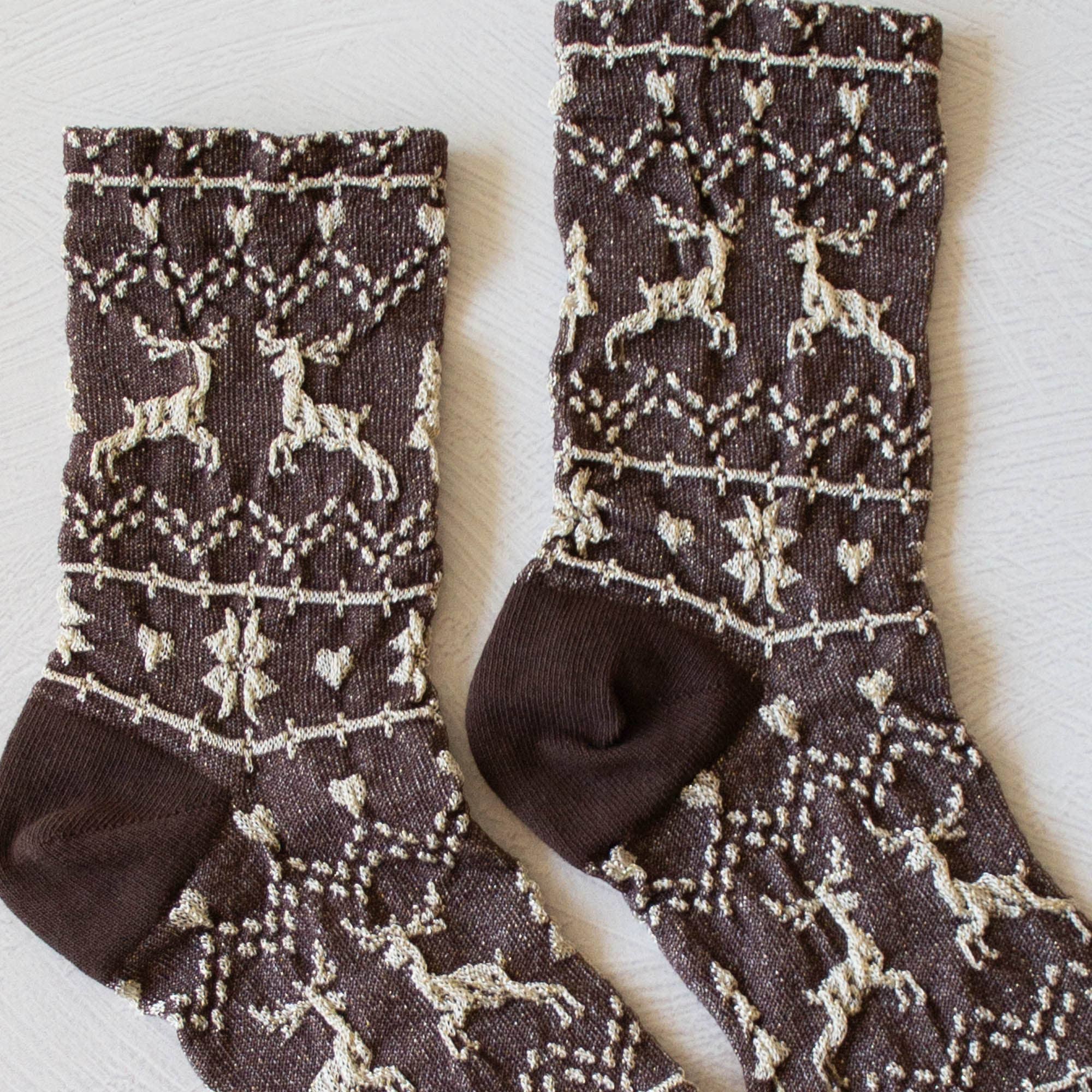 Christmas Glitter Casual Crew Socks: Dark Brown