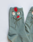 Tulip Bloom Cotton Blend Socks: Sage