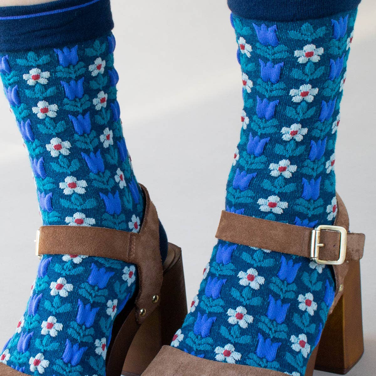 Vintage Floral Casual Socks: Bule/Navy