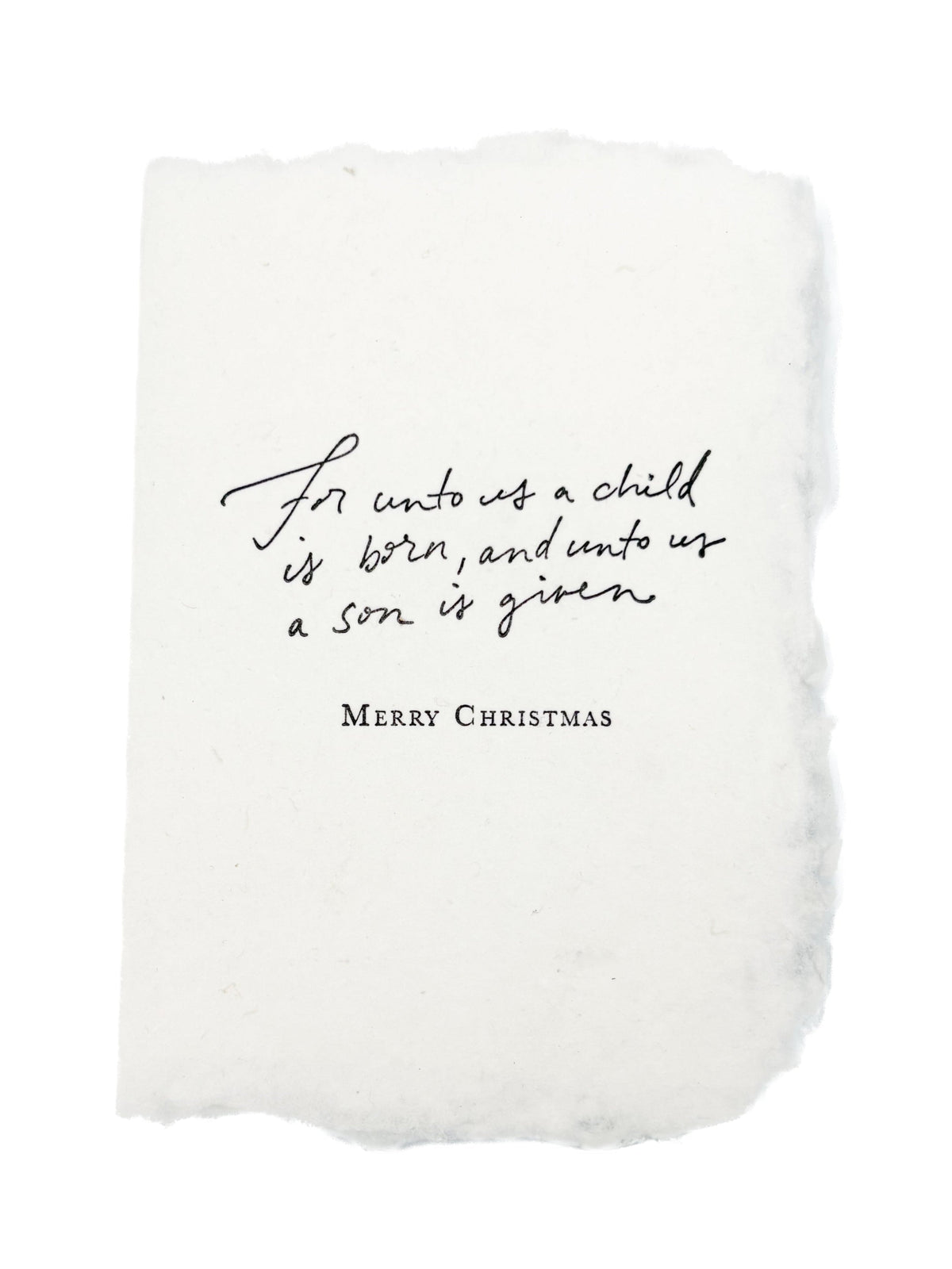 White faith-themed Christmas card with handwritten message and “Merry Christmas”