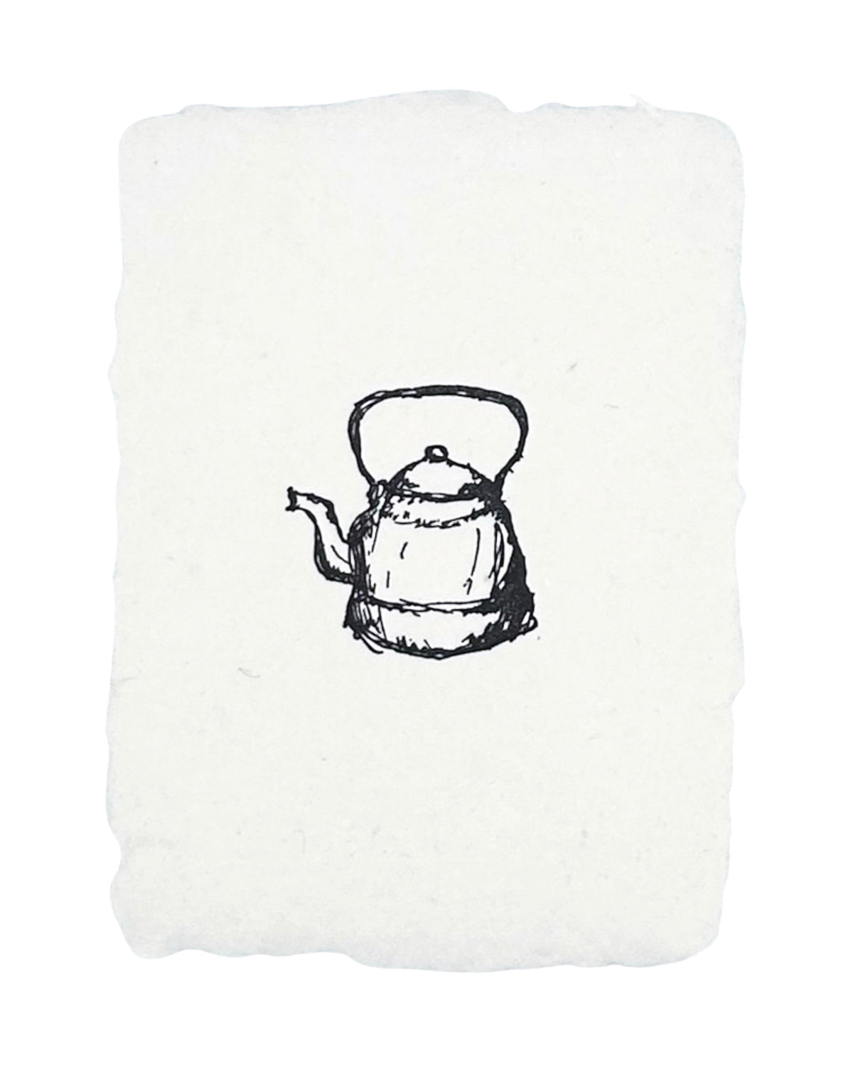 Holiday illustration card with black teapot illustration on off-white paper