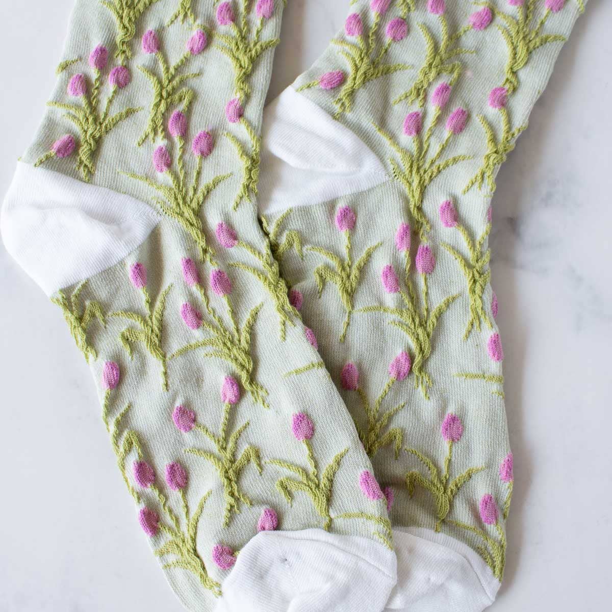 Vintage Tulip Casual Socks: Sage