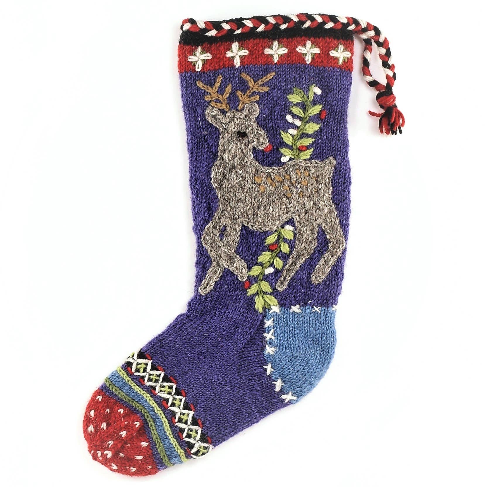 Rudolph Christmas Stocking – Embroidered Reindeer Knit