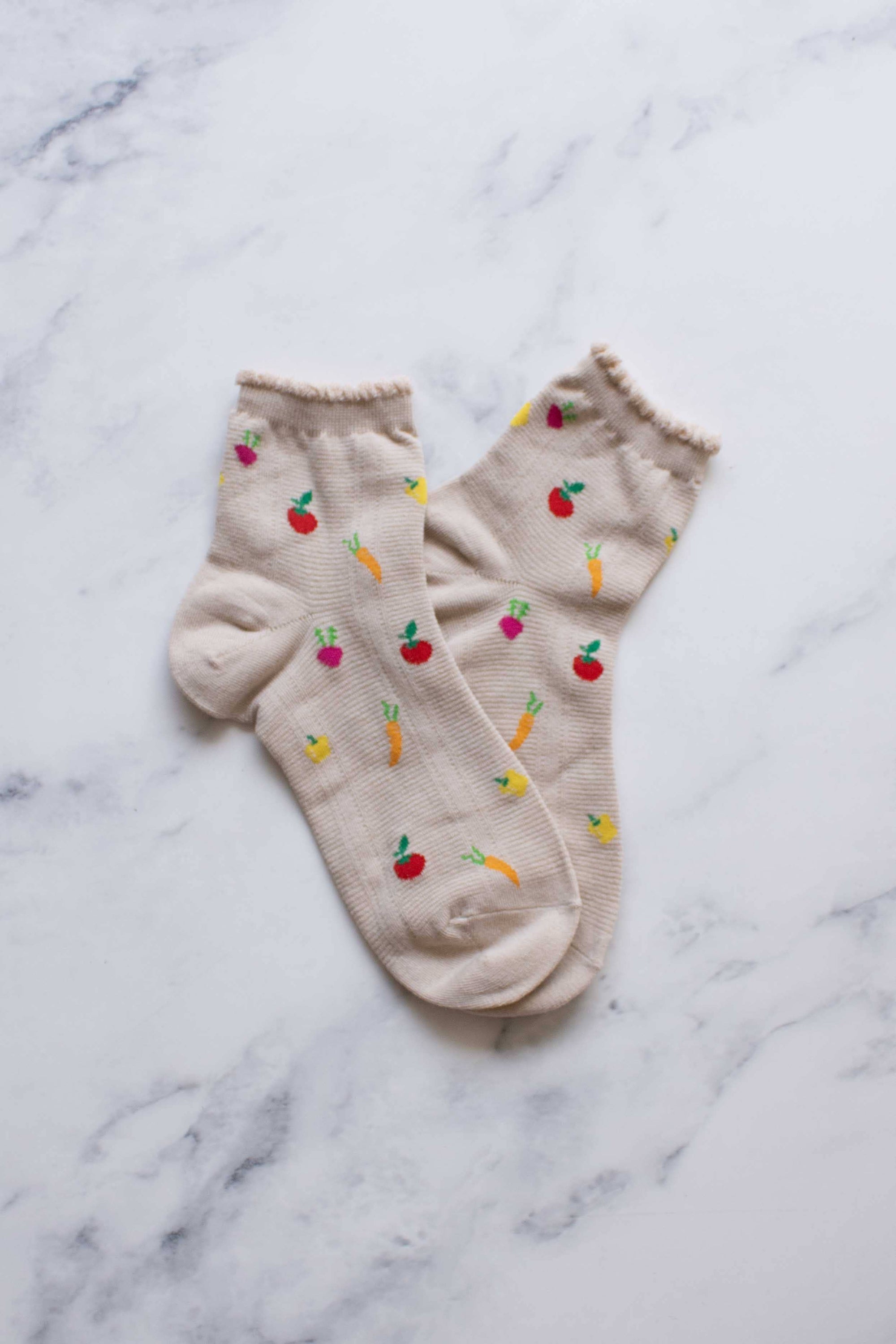 Vegetables Ankle Socks: Beige