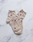 Vegetables Ankle Socks: Beige