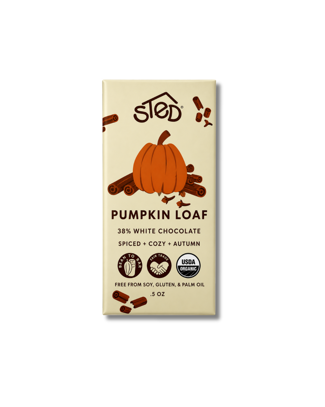 Mini Pumpkin Loaf box with pumpkin graphic and SLED front label