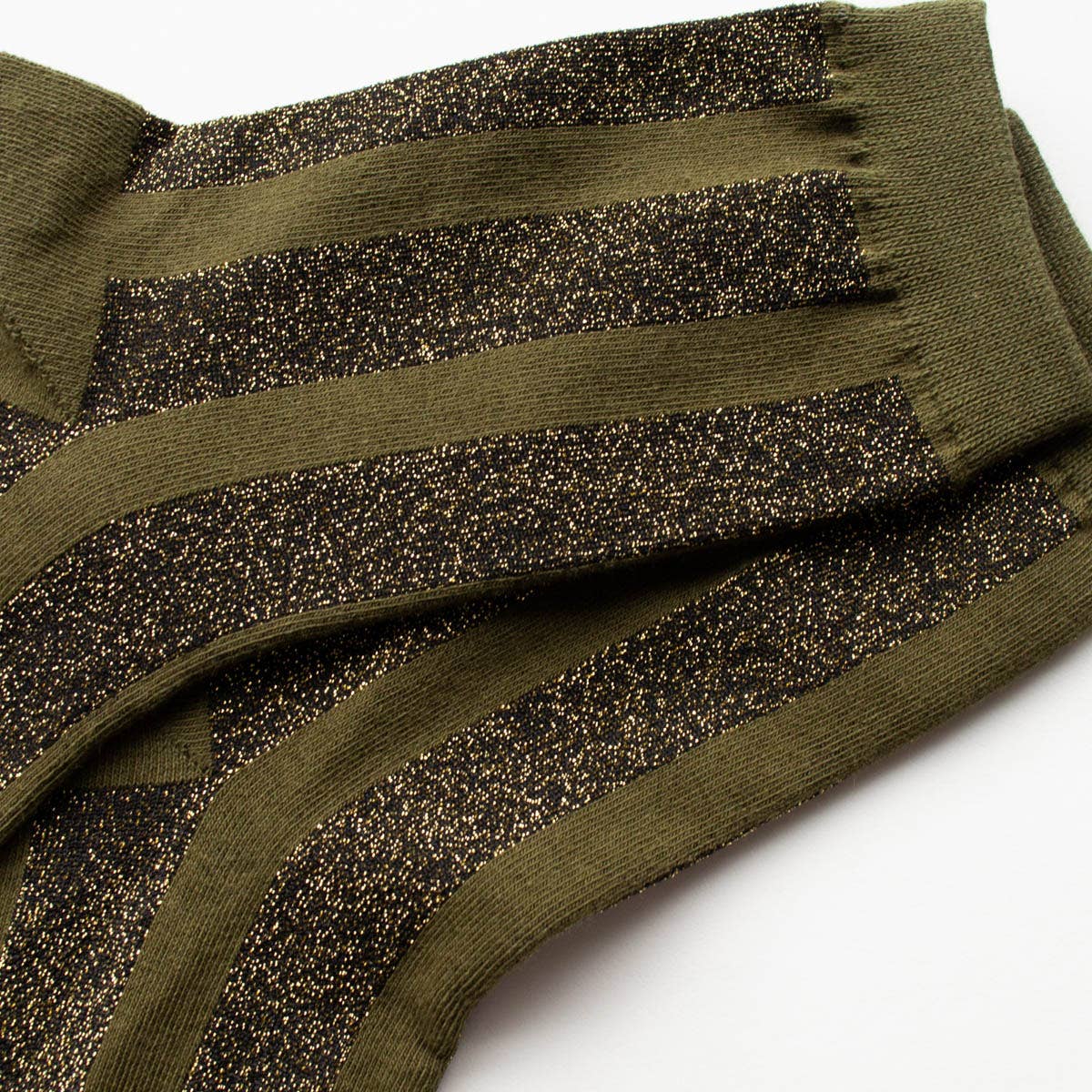 Glitter Vertical Striped Crew Socks: Olive/Green
