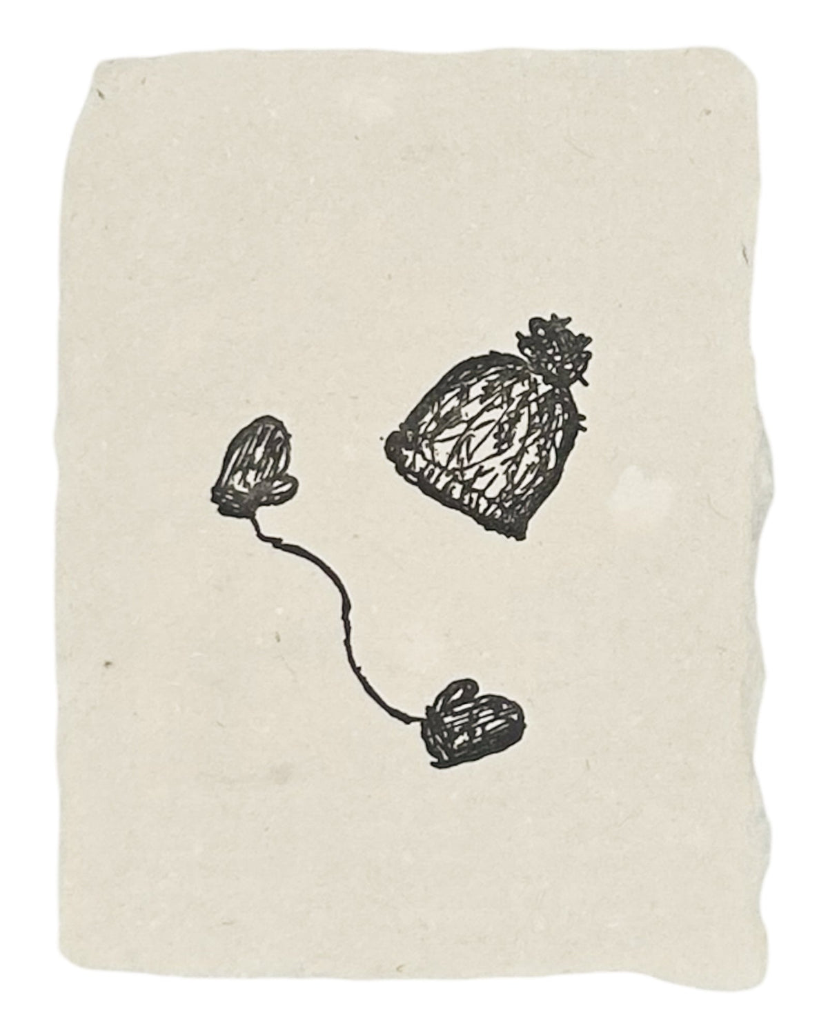 Holiday illustration card with black candle and berry sprig drawing on cream paper
