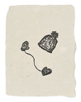 Holiday illustration card with black candle and berry sprig drawing on cream paper