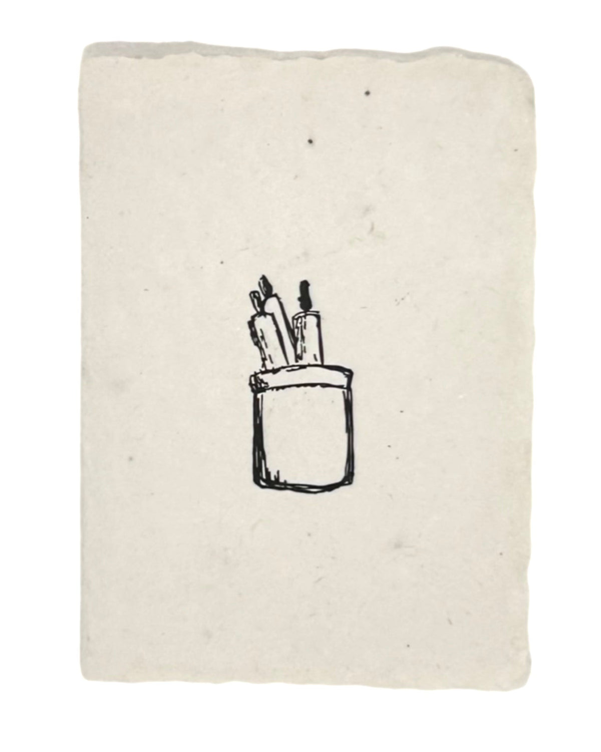 Holiday illustration card with black pencil cup illustration on white paper