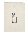 Holiday illustration card with black pencil cup illustration on white paper