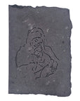 Dark gray faith-themed Christmas card with line art nativity scene illustration