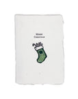 Christmas card with dark stocking icon and “Merry Christmas” text on white paper