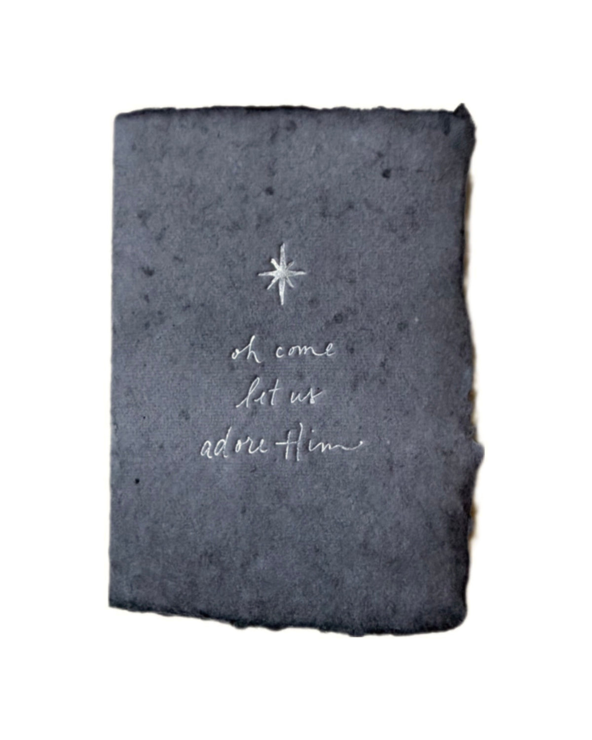 Dark navy faith-themed Christmas card with small star and handwritten message
